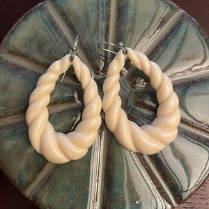 Cream plastic woven drop earrings